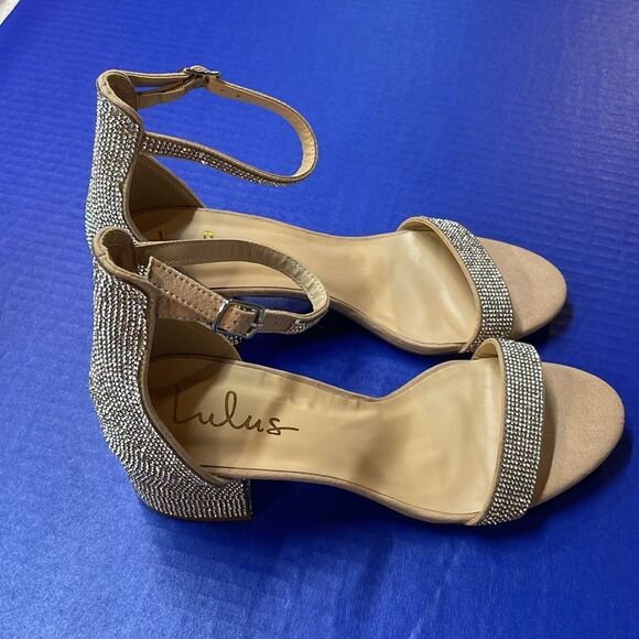 Lulus Harper Rhinestone Block Heel Ankle Strap Sandals Heels Women’s Sz 8.5 - Picture 2 of 9